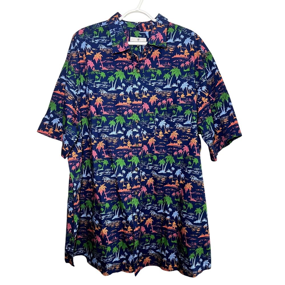 NWT Oak Hill palm tree button down camp shirt mens 1XLT‎ tropical resort cruise